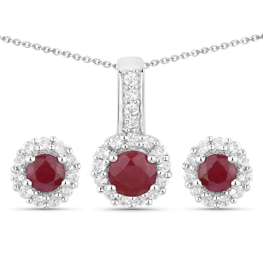 Ensemble de bijoux en argent sterling .925 avec rubis véritable de 2,17 carats et topaze blanche