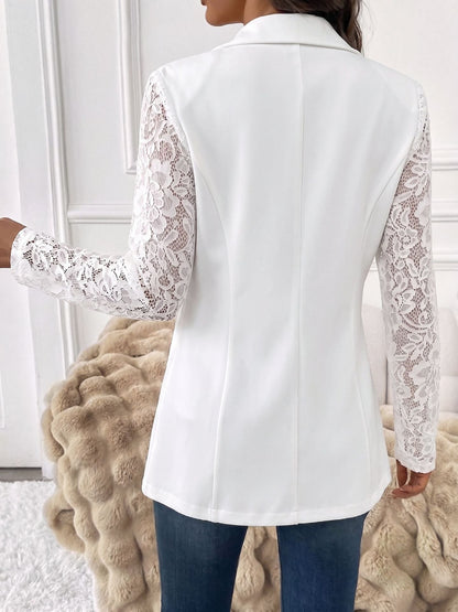 European And American Cross-border 2026 Autumn New Fashion Lapel Slim-fit One-button Blazer With Lace Long-sleeve Patchwork Jacket