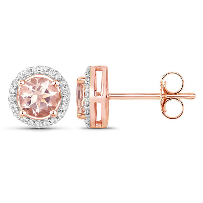 0.93 Carat Genuine Morganite and White Diamond 14K Rose Gold Earrings