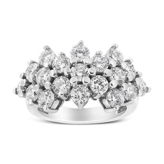 Bague en or blanc 14 carats avec plusieurs rangées de diamants de 4,0 carats (couleur I-J, pureté I1-I2) - Taille 7