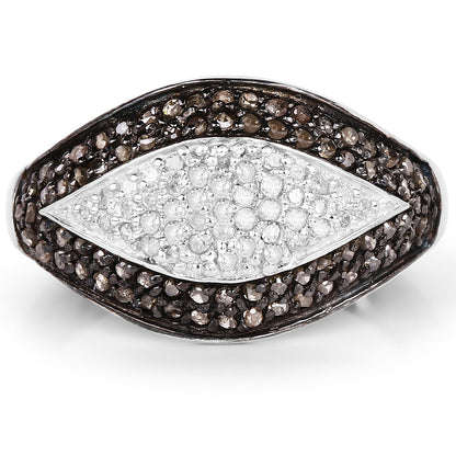 0.50 Carat Genuine Champagne Diamond and White Diamond .925 Sterling Silver Ring