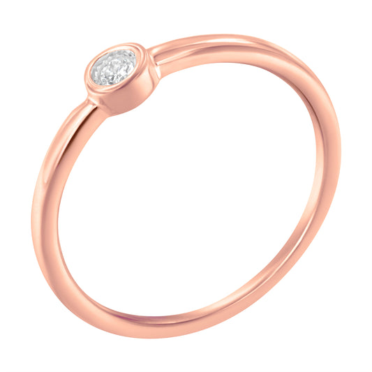 Bague en argent sterling .925 plaqué or rose 14 carats avec diamants sertis miracle (1/20 carat total, couleur J-K, pureté I1-I2) - Taille 6