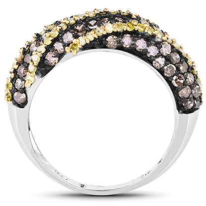1.25 Carat Genuine Champagne Diamond and Yellow Diamond .925 Sterling Silver Ring