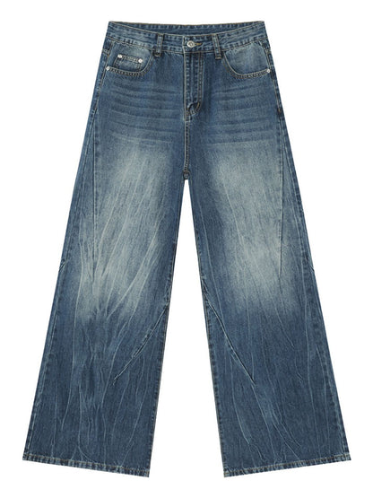 Washed Lightning Pattern Wide Leg Jeans
