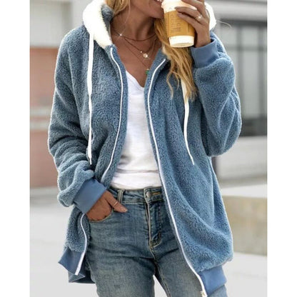 2026 Amazon Hot Selling New Autumn And Winter Loose Plush Zipper Hooded Jacket For Women, Fashionable And Versatile