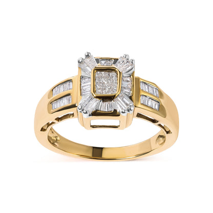 10K Yellow Gold 1/2 Cttw Diamond Composite and Halo Ring (H-I Color, SI1-SI2 Clarity) - Ring Size 7