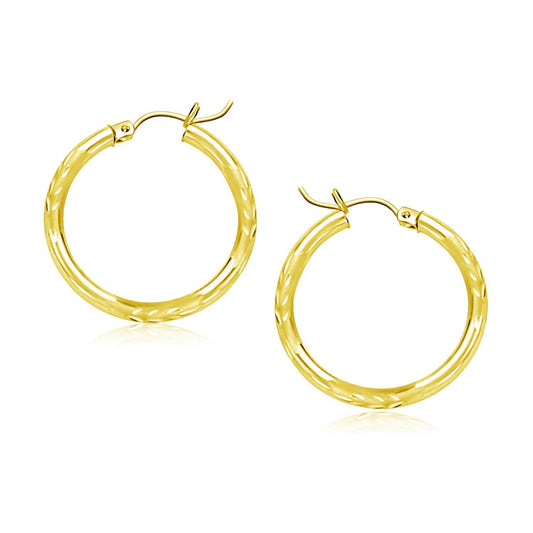 Boucles d'oreilles créoles en or jaune 14 carats, taillées au diamant (20 mm)