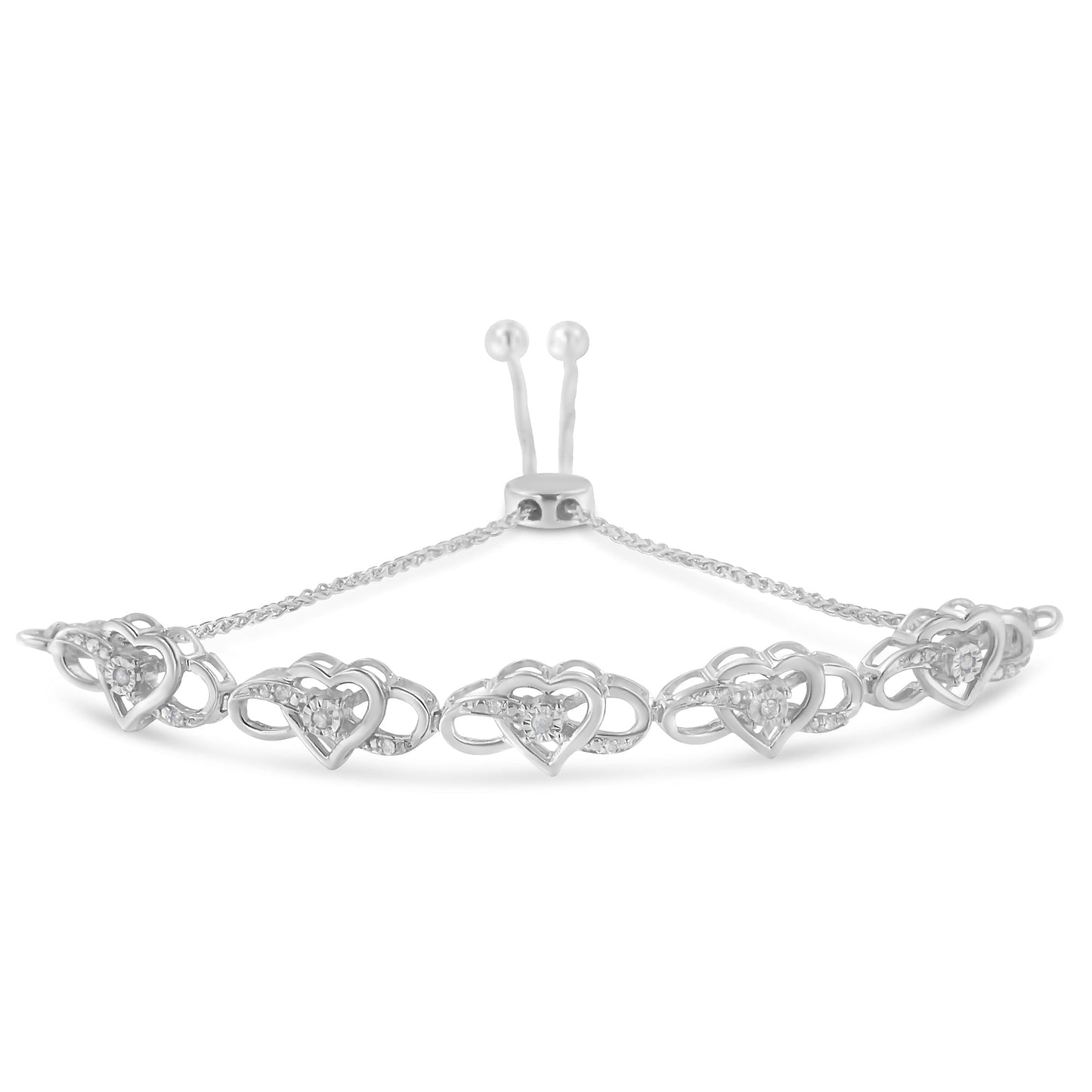 .925 Sterling Silver Miracle Set Diamond Accented Infinity Hearts 6â€-9â€ Adjustable Bolo Bracelet (H-I Color, I2-I3 Clarity)