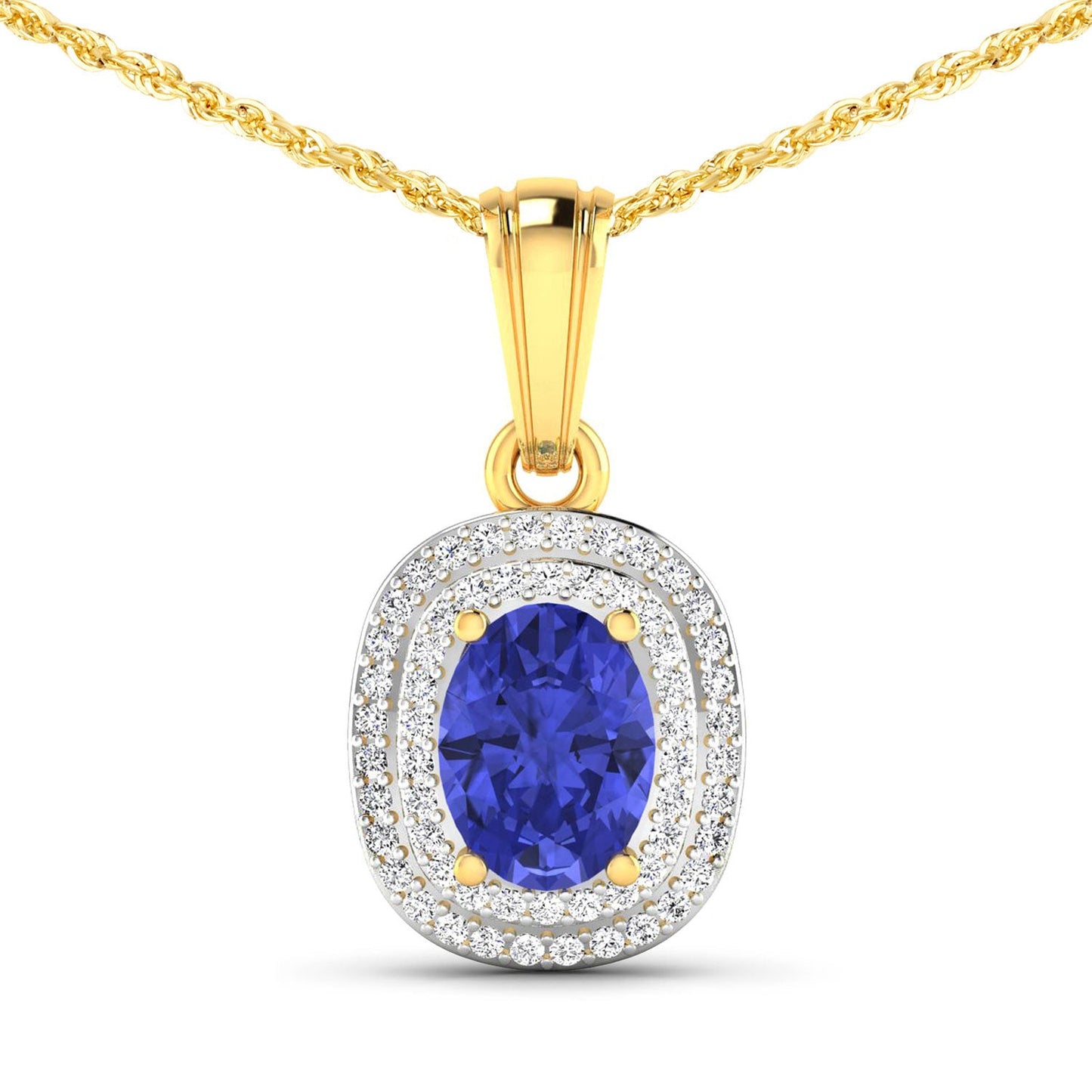 1.45 Carat Genuine Tanzanite and White Diamond 14K Yellow Gold Pendant