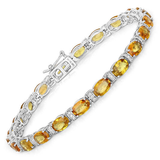Bracelet en or blanc 14K avec saphir orange véritable de 12,33 carats et diamants blancs