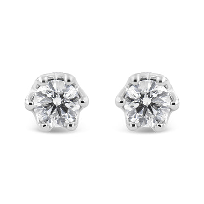14K White Gold 1/2 Cttw Round Diamond Crown Stud Earring (I-J Color, I1-I2 Clarity)