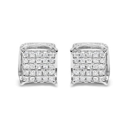 10K White Gold 1/2 Cttw Princess Cut Diamond Square Shaped Multi Stone Stud Earrings (H-I Color, SI1-SI2 Clarity)