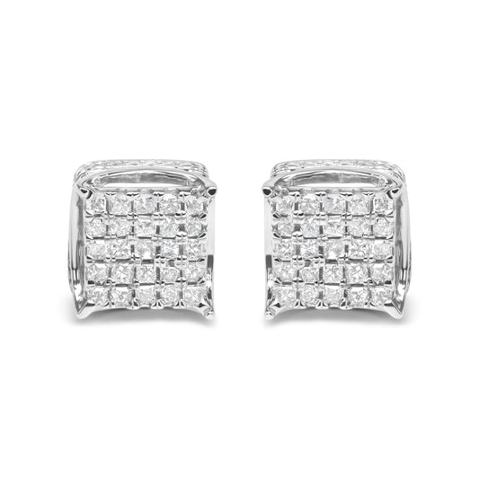 10K White Gold 1/2 Cttw Princess Cut Diamond Square Shaped Multi Stone Stud Earrings (H-I Color, SI1-SI2 Clarity)