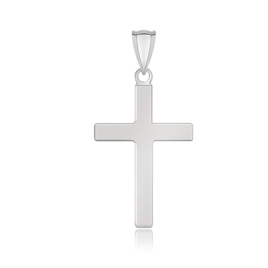 Pendentif croix design plat en or blanc 14 carats