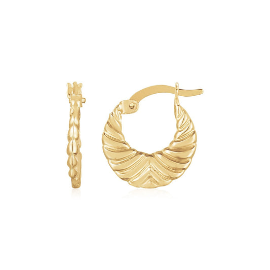 Boucles d'oreilles créoles fantaisie cannelées en or jaune 14 carats