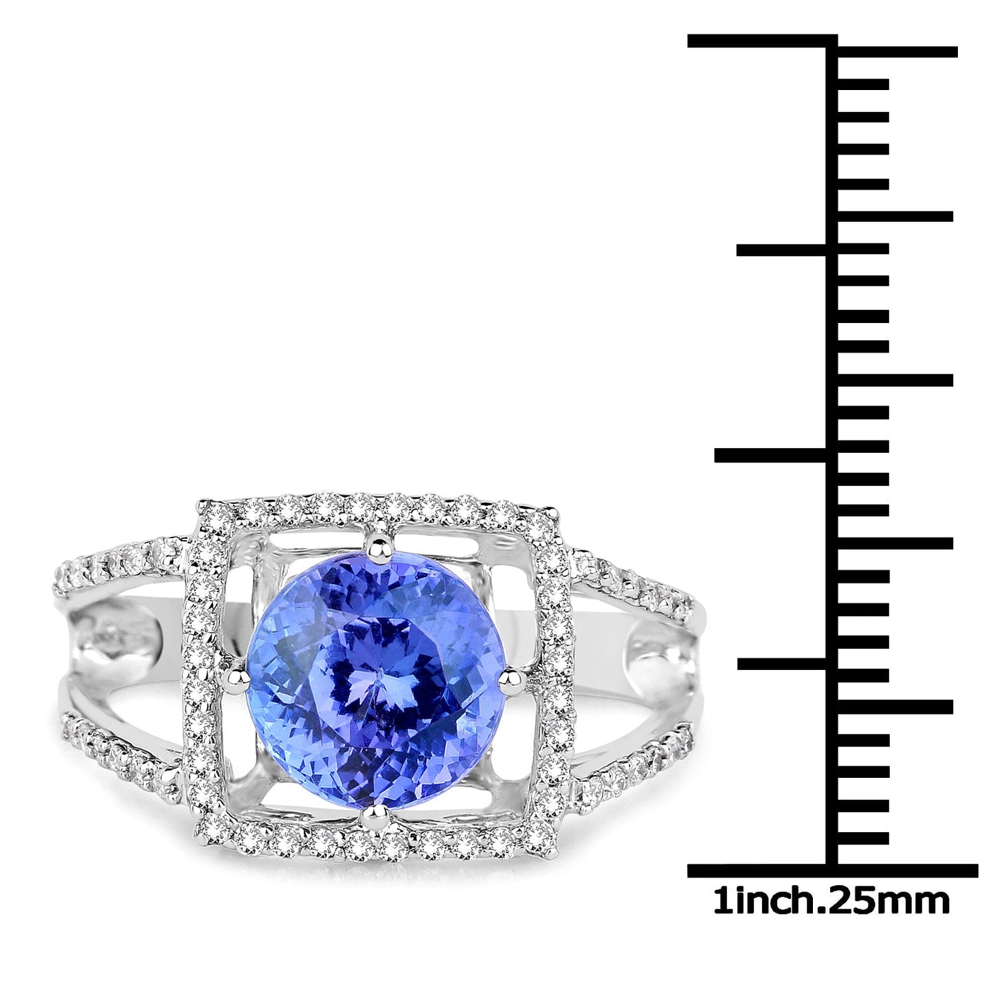 14K White Gold 3.26 Carat Genuine Tanzanite and White Diamond Ring