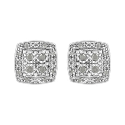 .925 Sterling Silver 1/4 cttw Round Cut Diamond Square Shape Milgrain Stud Earrings (I-J Color, I3 Clarity)