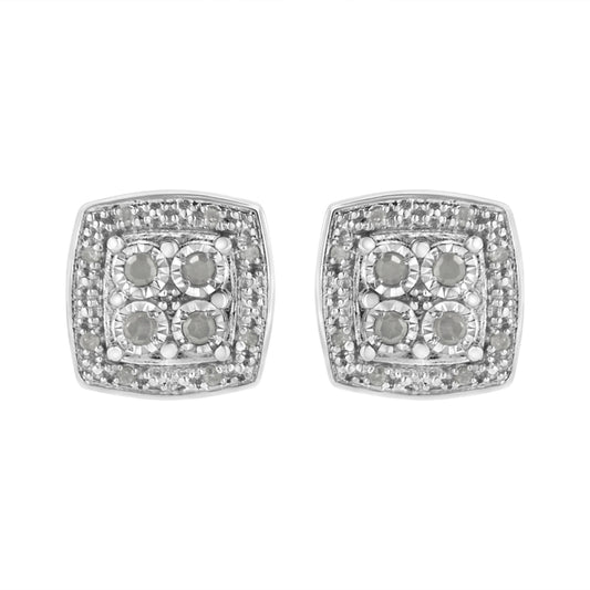 .925 Sterling Silver 1/4 cttw Round Cut Diamond Square Shape Milgrain Stud Earrings (I-J Color, I3 Clarity)