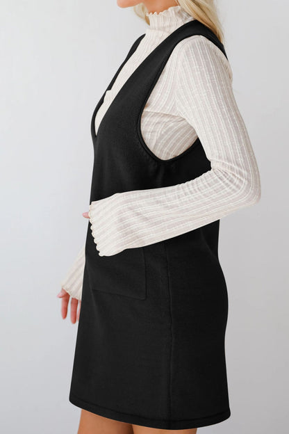 Lovelet Pocketed V-Neck Mini Sweater Overall Dress