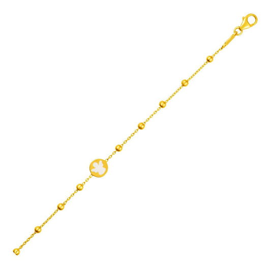 Bracelet enfant en or jaune 14 carats avec ange et perles