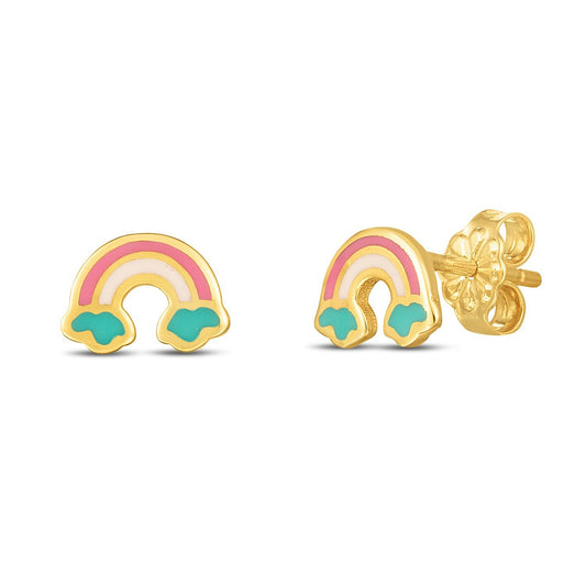 Clous d'oreilles arc-en-ciel en or jaune 14 carats