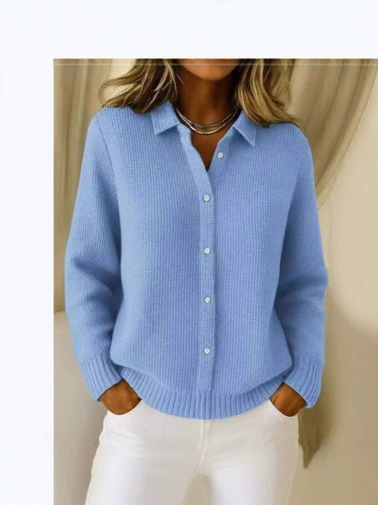 2026 New European And American Cross-Border Turn-Down Collar Solid Color Sweater Cardigan European And American Cross-Border Casual Knit Jacket For Women In Autumn And Winter