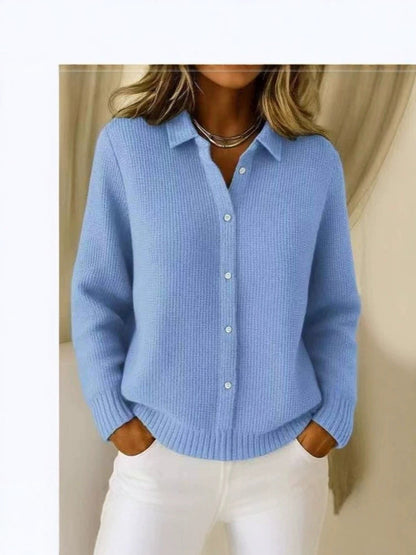 2026 New European And American Cross-Border Turn-Down Collar Solid Color Sweater Cardigan European And American Cross-Border Casual Knit Jacket For Women In Autumn And Winter
