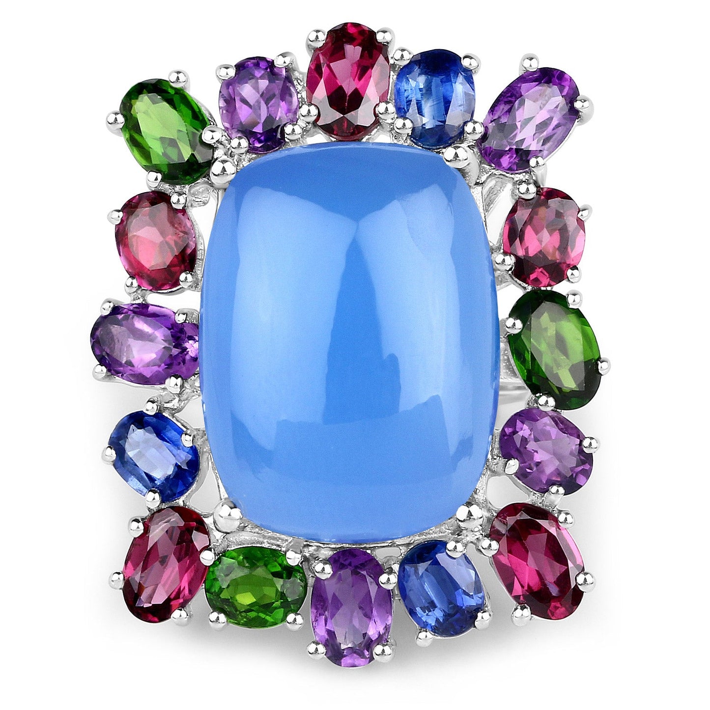 26.67 Carat Genuine Multi Stones .925 Sterling Silver Ring