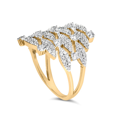 14K Yellow Gold 1.0 Cttw Diamond Geometric Stacked Open Cocktail Ring (I-J Color, I1-I2 Clarity) - Ring Size 7