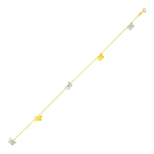Cheville en or bicolore 14 carats avec papillons