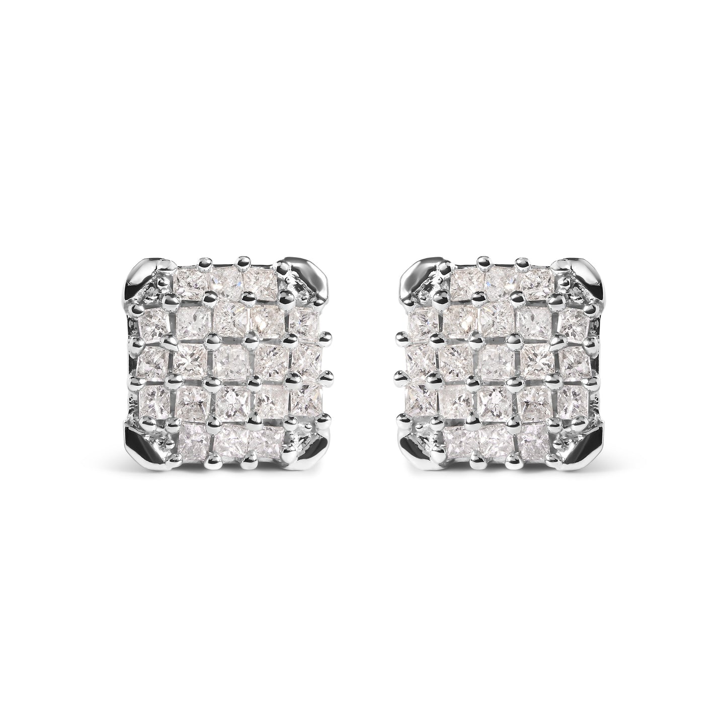 10K White Gold 3/4 Cttw Princess Diamond Composite Open Frame Stud Earrings (I-J Color, I1-I2 Clarity)
