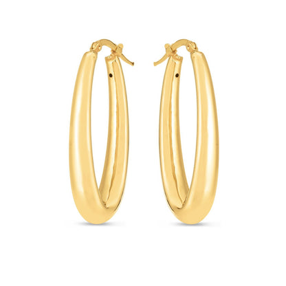 14k Yellow Gold Elongated Oval Hoops