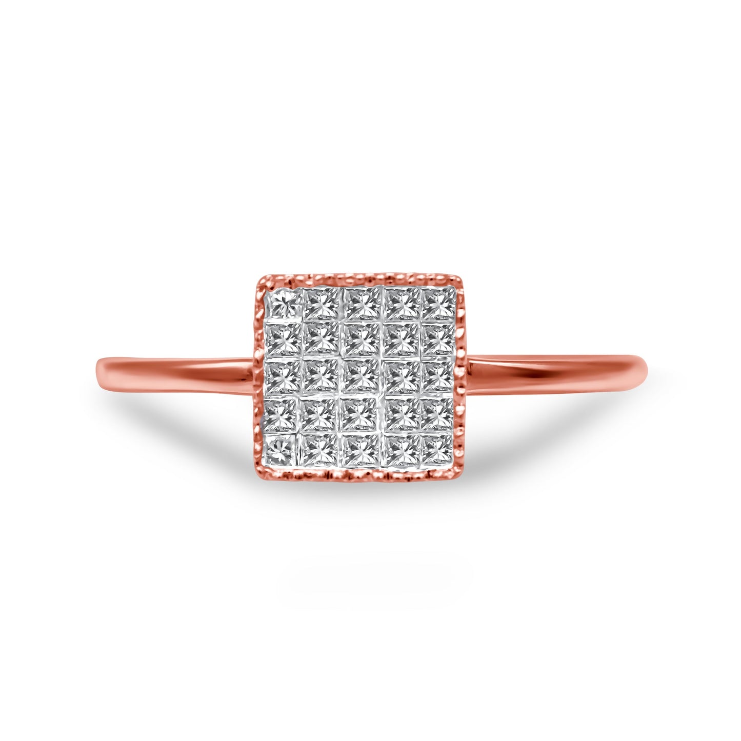 10K Rose Gold 1/3 Cttw Invisible Set Princess Cut Diamond Composite Square Shape Ring for Women (H-I color, I1-I2 clarity) - Size 7