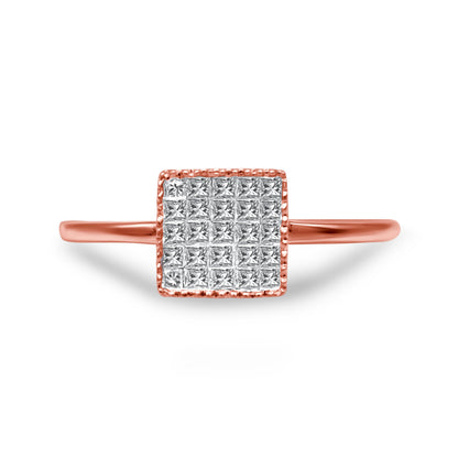 10K Rose Gold 1/3 Cttw Invisible Set Princess Cut Diamond Composite Square Shape Ring for Women (H-I color, I1-I2 clarity) - Size 7