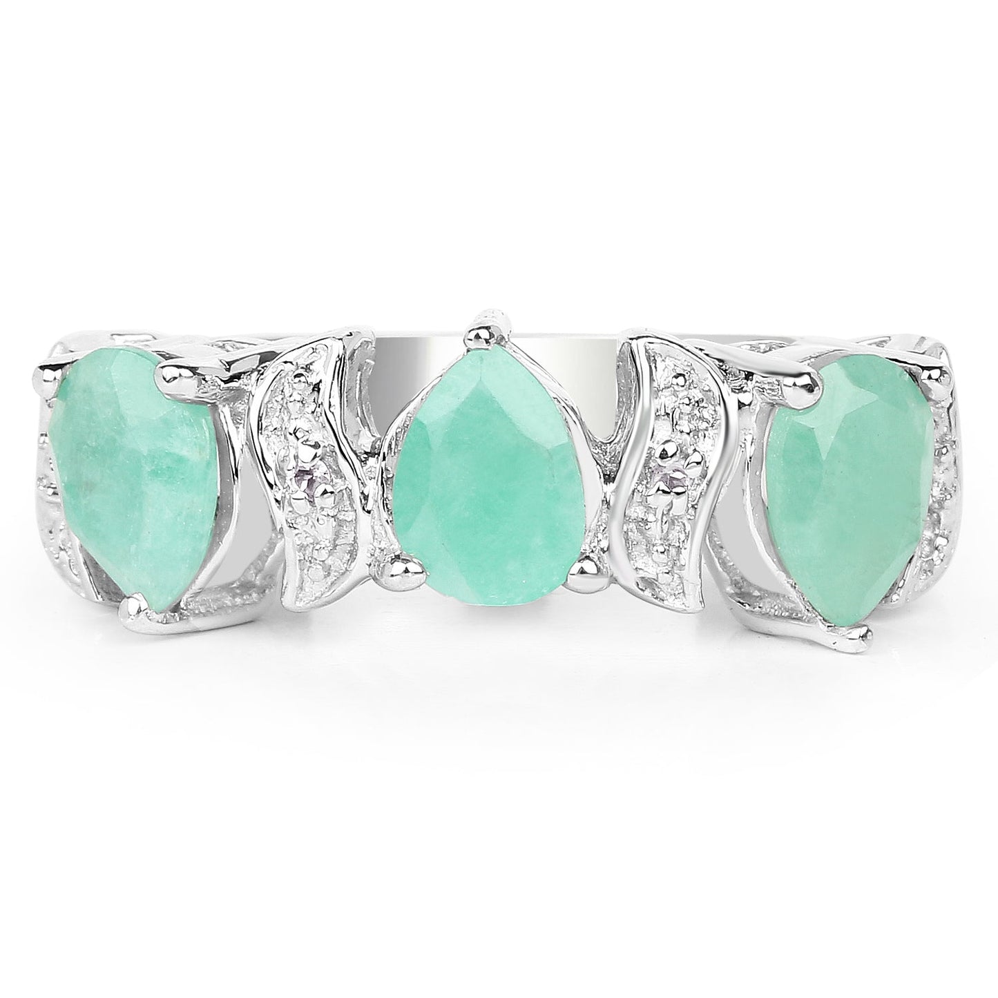 1.87 Carat Genuine Emerald and White Topaz .925 Sterling Silver Ring