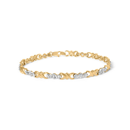 10k Yellow Gold 1/3 Cttw Diamond 3 Stone and X-Link Bracelet (I-J Color, I1-I2 Clarity) - 7.50" Inches