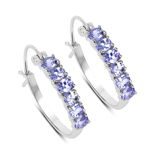 Boucles d'oreilles en tanzanite véritable 2,04 carats en argent sterling 925