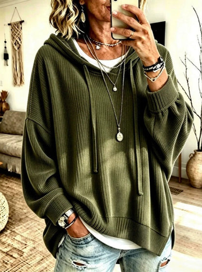 2026 European And American Women's Fashion Amazon Independent Store Hooded Drawstring Woven Corduroy Sweatshirt Jacket Loose Top