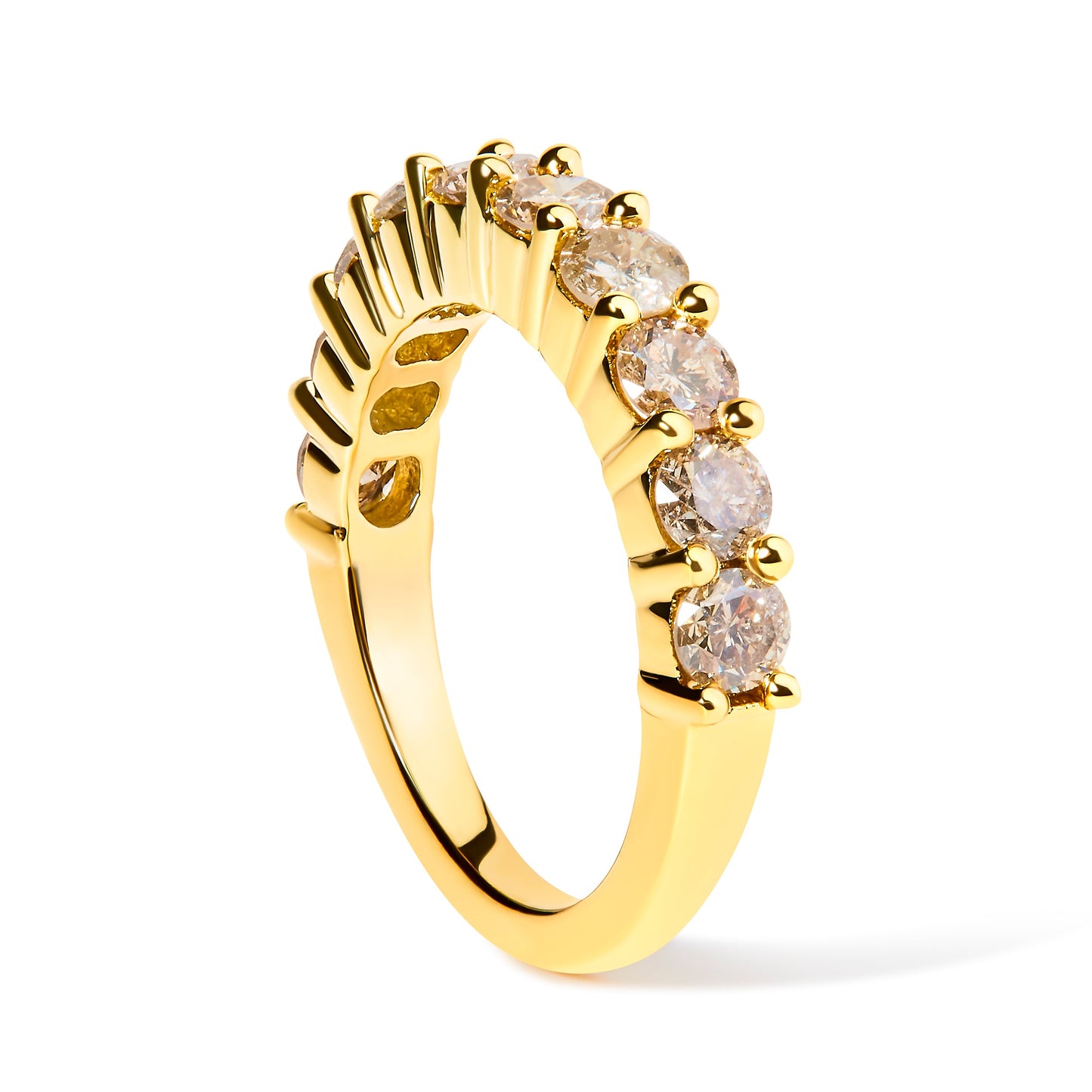 14K Yellow Gold Plated .925 Sterling Silver 2.0 Cttw Round Brilliant Cut Diamond 10 Stone Anniversary Band Ring (J-K Color, I1-I2 Clarity) - Size 6