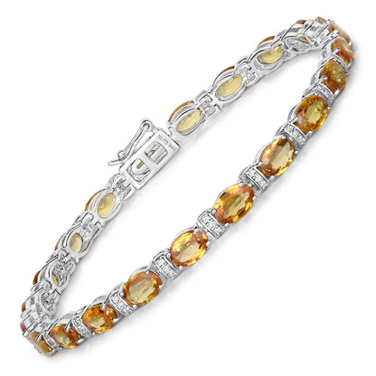 16.73 Carat Genuine Orange Sapphire and White Diamond 14K White Gold Bracelet