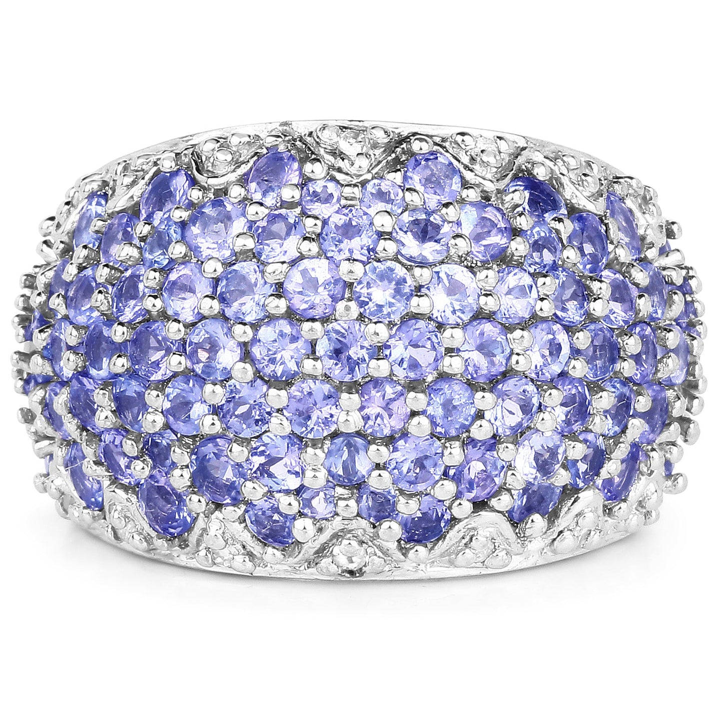 3.01 Carat Genuine Tanzanite and White Diamond .925 Sterling Silver Ring
