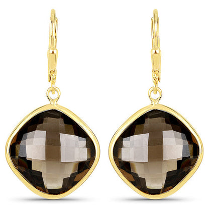 21.40 Carat Genuine Smoky Quartz .925 Sterling Silver Earrings