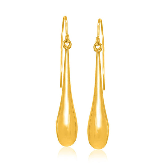 Boucles d'oreilles pendantes en or jaune 14 carats, longues, polies, en forme de goutte