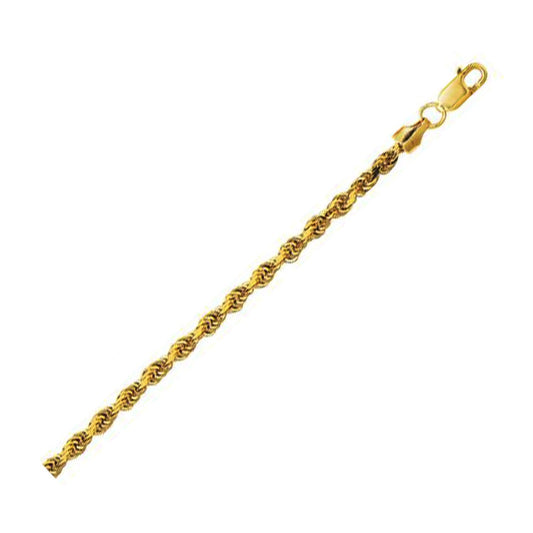 Chaîne de corde creuse légère en or jaune 10K, taillée au diamant (3,20 mm)