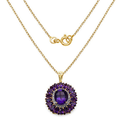 14K Yellow Gold Plated 8.55 Carat Genuine Amethyst & White Topaz .925 Sterling Silver Pendant
