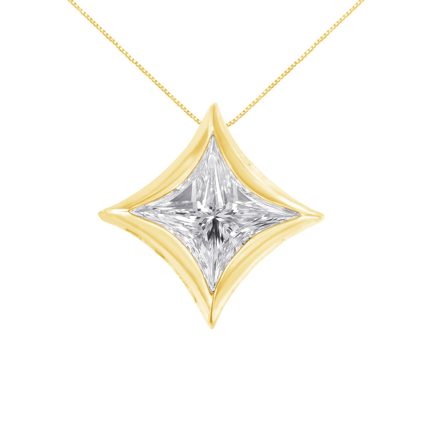 10K White Gold 1/10 Cttw Bezel Set Solitaire Princess Cut Diamond Kite Shaped Pendent Necklace - 18" Inches