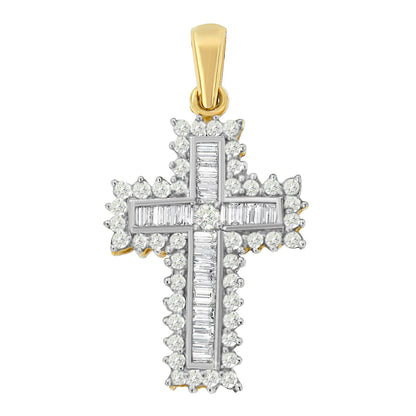 14K Yellow Gold 2.0 Cttw Multi-Row Diamond Cross Pendant Necklace