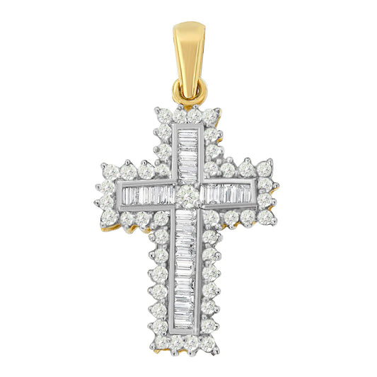 Collier pendentif croix à diamants multi-rangs en or jaune 14 carats de 2,0 carats