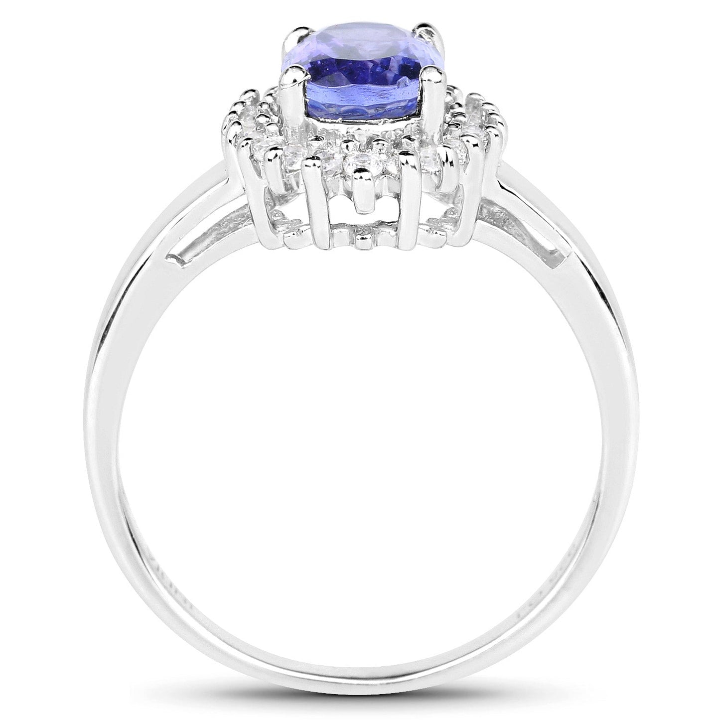 1.45 Carat Genuine Tanzanite and White Zircon .925 Sterling Silver Ring
