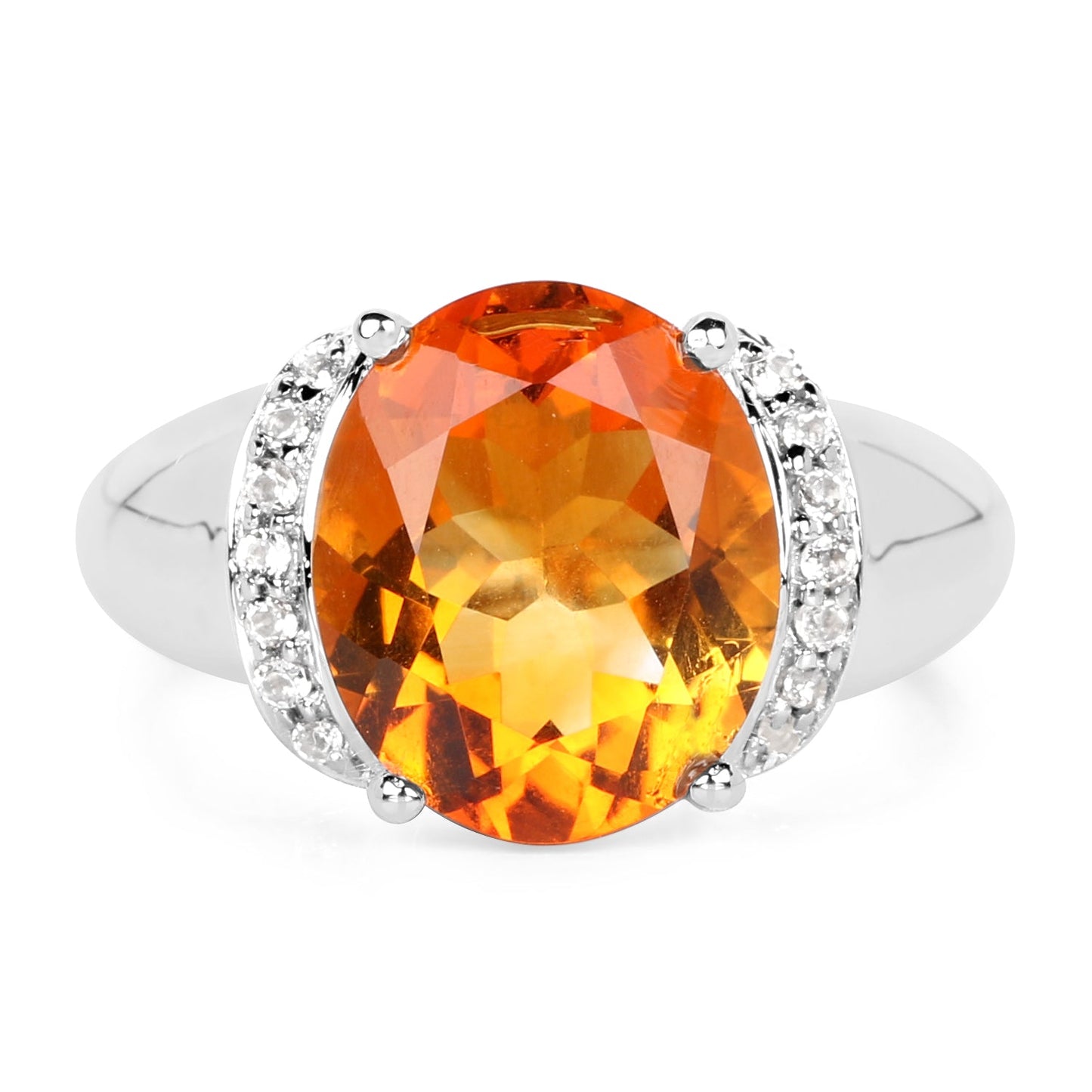 3.94 Carat Genuine Madeira Citrine & White Topaz .925 Sterling Silver Ring